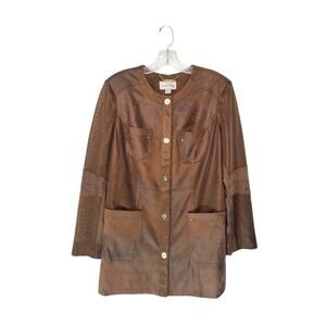 Joseph Ribkoff Jacket Brown Basic Front Pockets Mesh Button Front Mob Wife Large